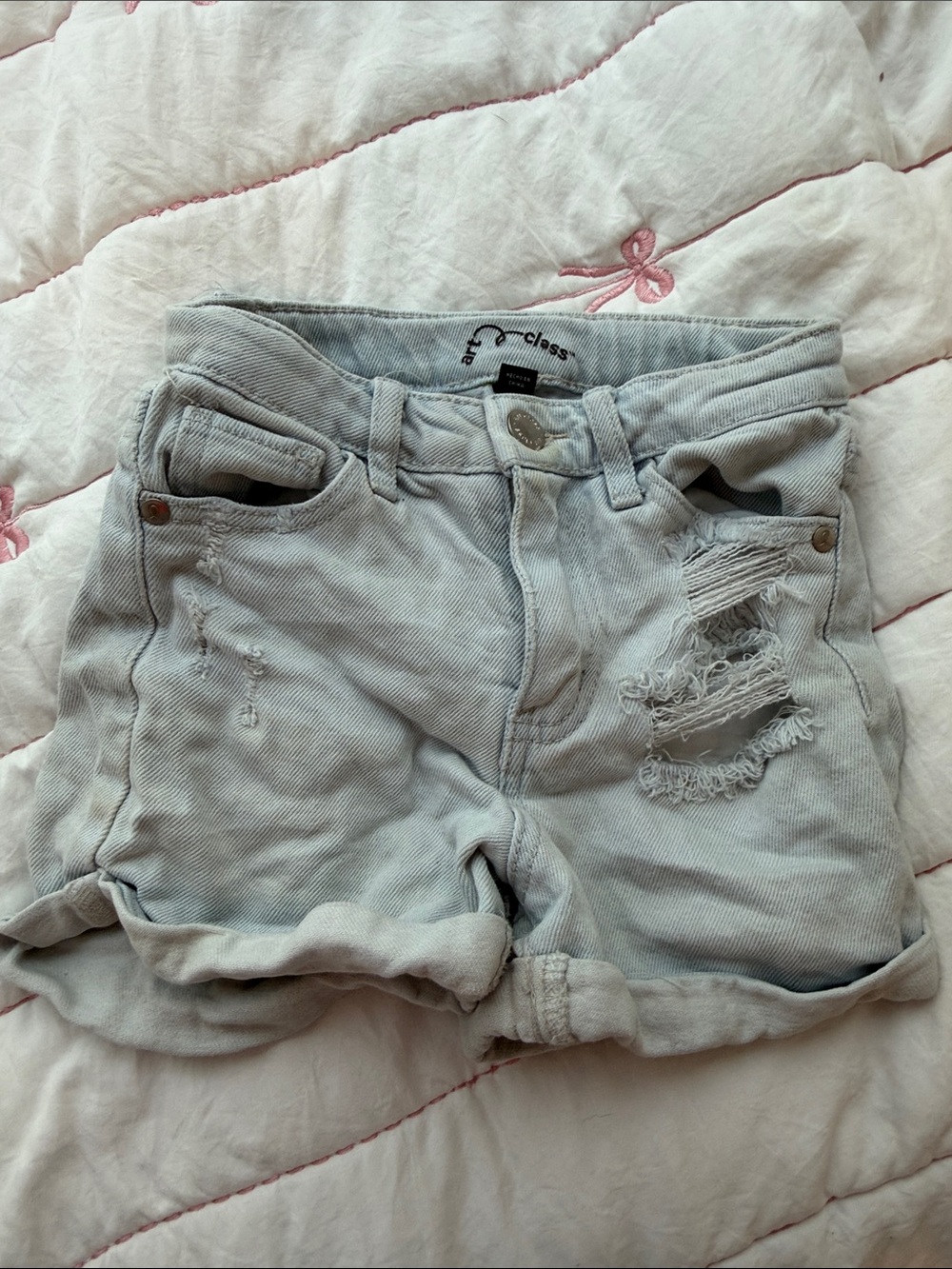 art class Light Wash Blue Denim Shorts with Silver Button